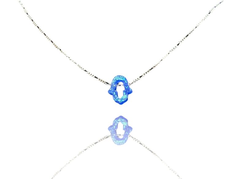 collier en forme de main Fatma creux bleu