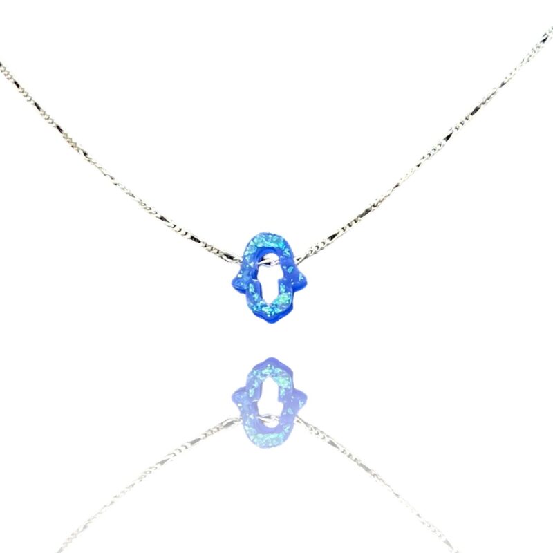 collier en forme de main Fatma creux bleu