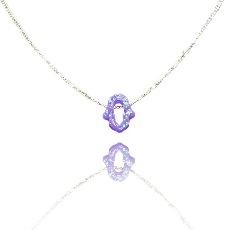 collier en forme de main Fatma creux violet