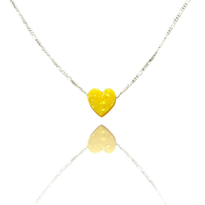 collier coeur jaune opale