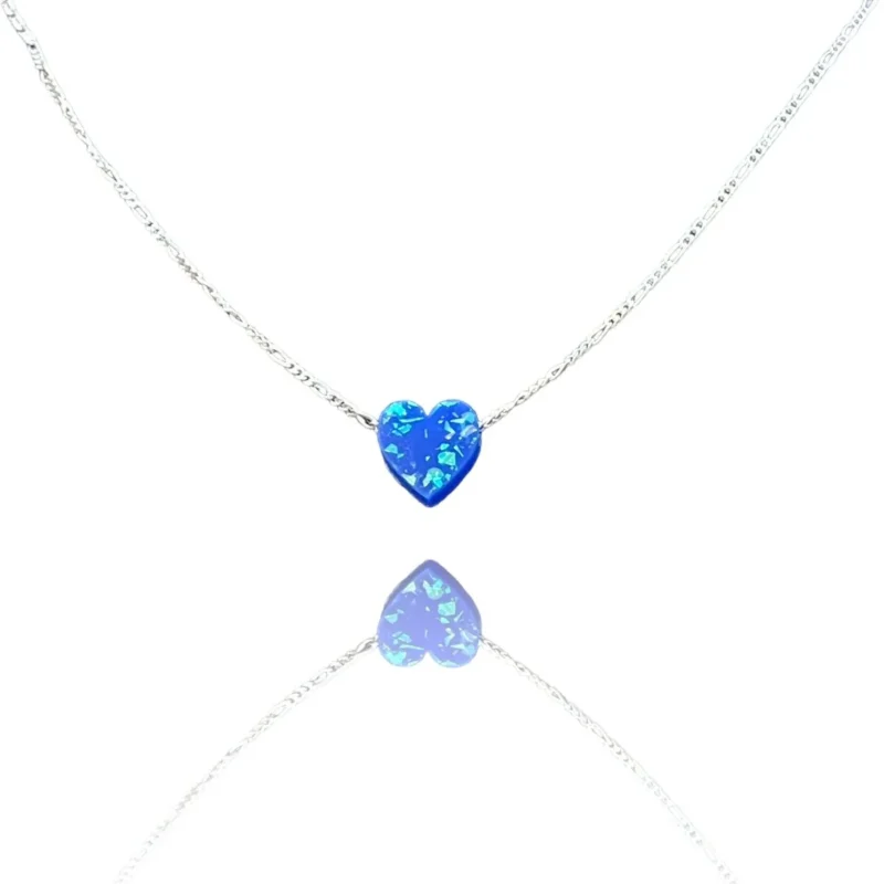 collier coeur bleu opale