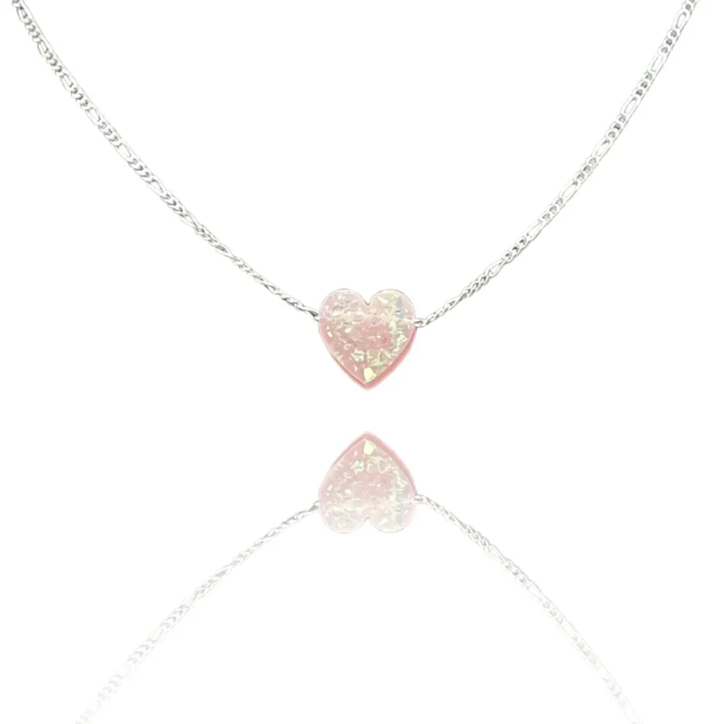 collier coeur rose en opale