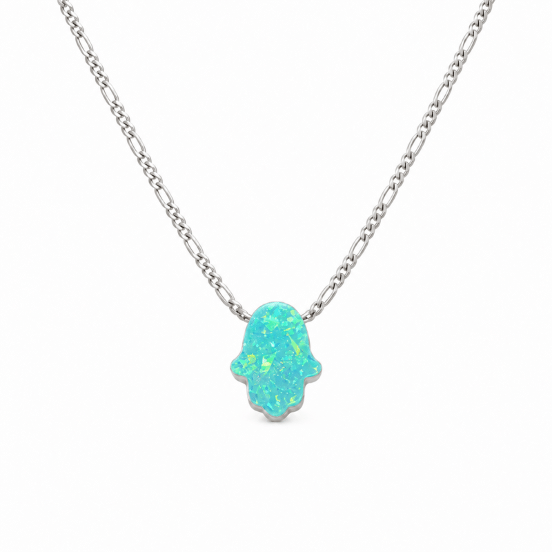 Collier Main de Fatma en argent 925 — Opale turquoise