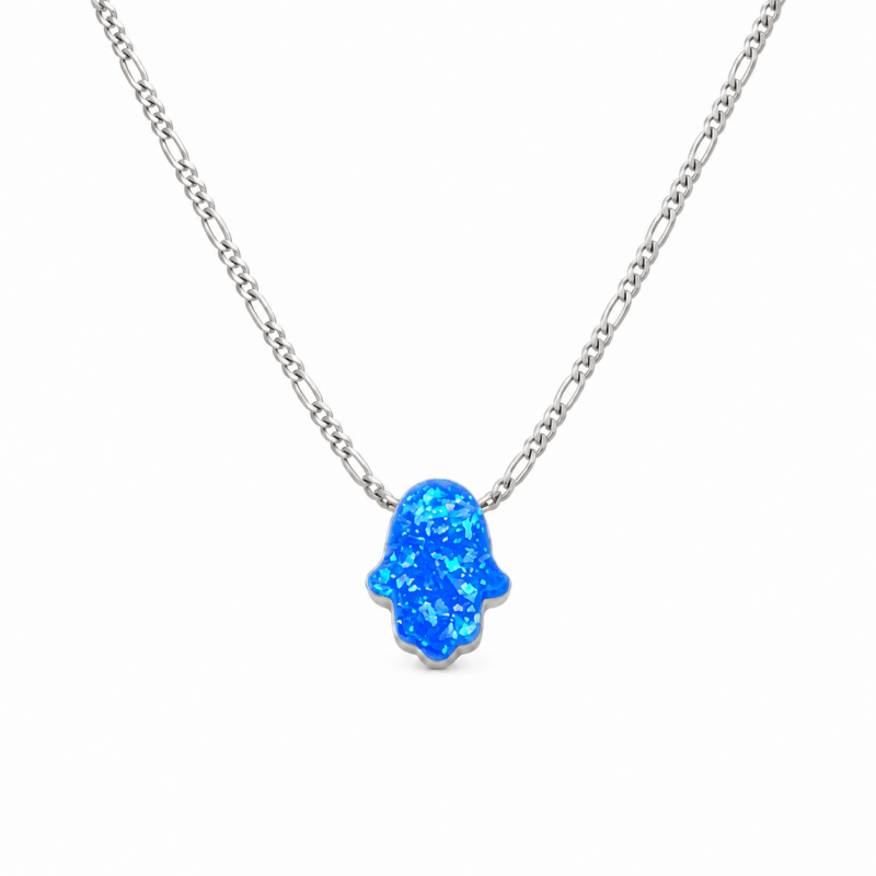 Collier Main de Fatma en argent 925 — Opale Bleu Cobalt